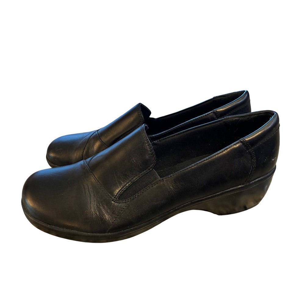 Clarks Loafers Women 9.5 Black Excellent Leather Bendables Slip On Wedge Shoes